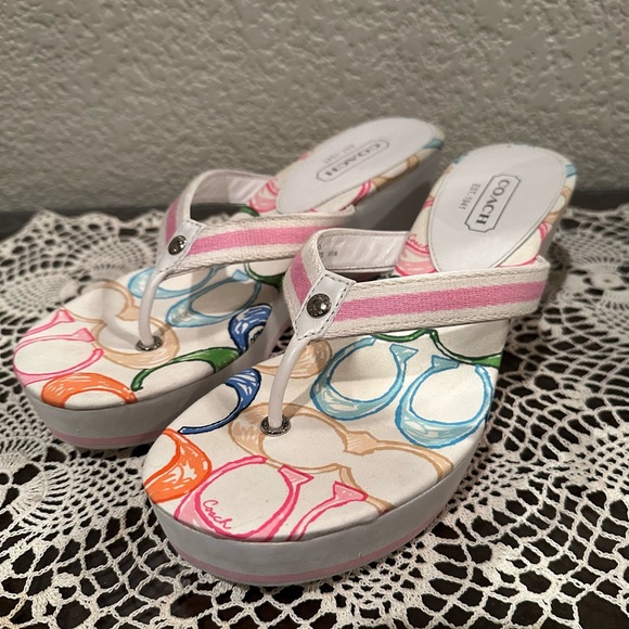 Coach Felicite Platform Wedge Sandal Signature C White Pink Multicolor - Picture 4 of 10